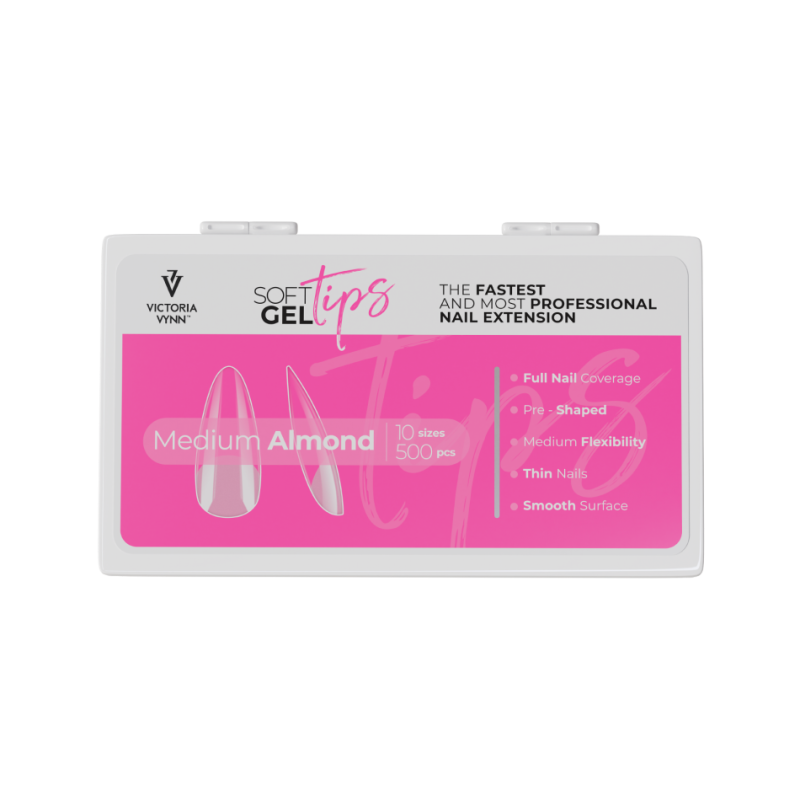 vv-SOFT GEL TIPS Short Medium Almond  Tipsy Średni Migdał - 1