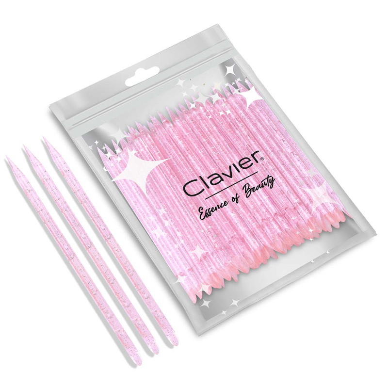 Clavier-Patyczki do manicure plastic  róz/brokat 50szt - 1