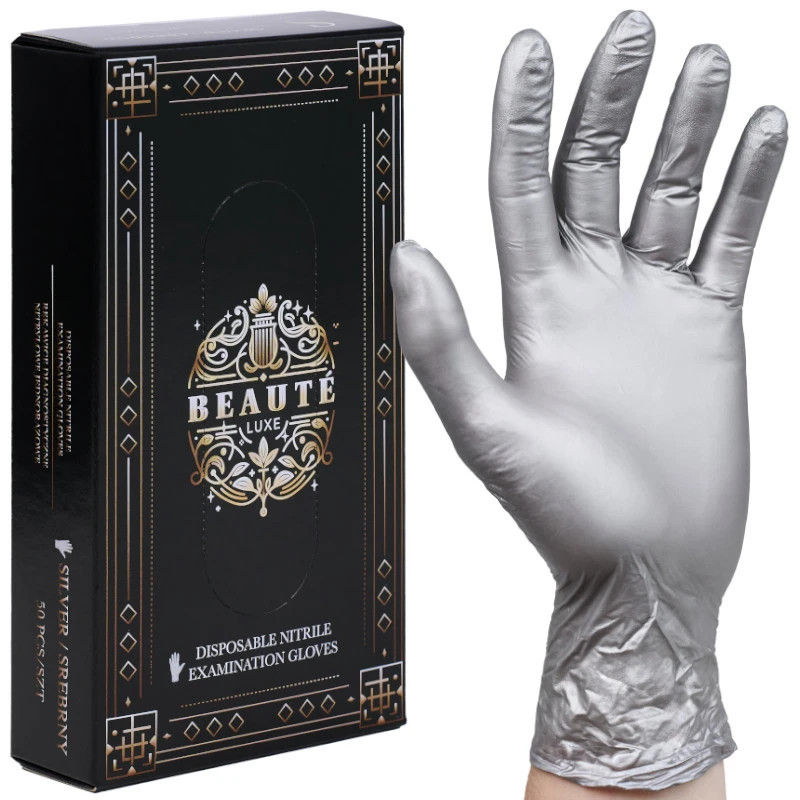 Beaute - Rękawice nitrylowe BEAUTY LUXE Silver S, 50szt