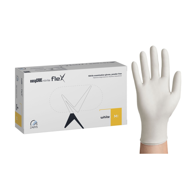 ZARYS - easyCARE nitrile FLEX - Rękawice diagnostyczne, nitrylowe, bezpudrowe - white M
