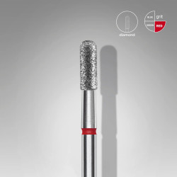 Staleks - EXPERT - Frez diamentowy Cylinder zaokrąglony czerwony, średnica 2,3 mm, część robocza 6,5 mm