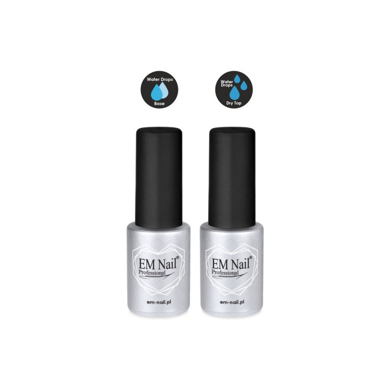 EM Nail - Zestaw Water Drops Dry Top Coat + Base, 6ml